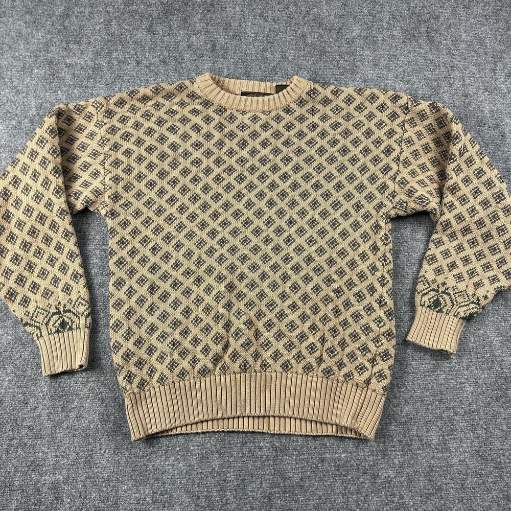 Vintage Eddie Bauer Sweater Mens MT Beige Argyle Knit‎ Crewneck Pullover 90s